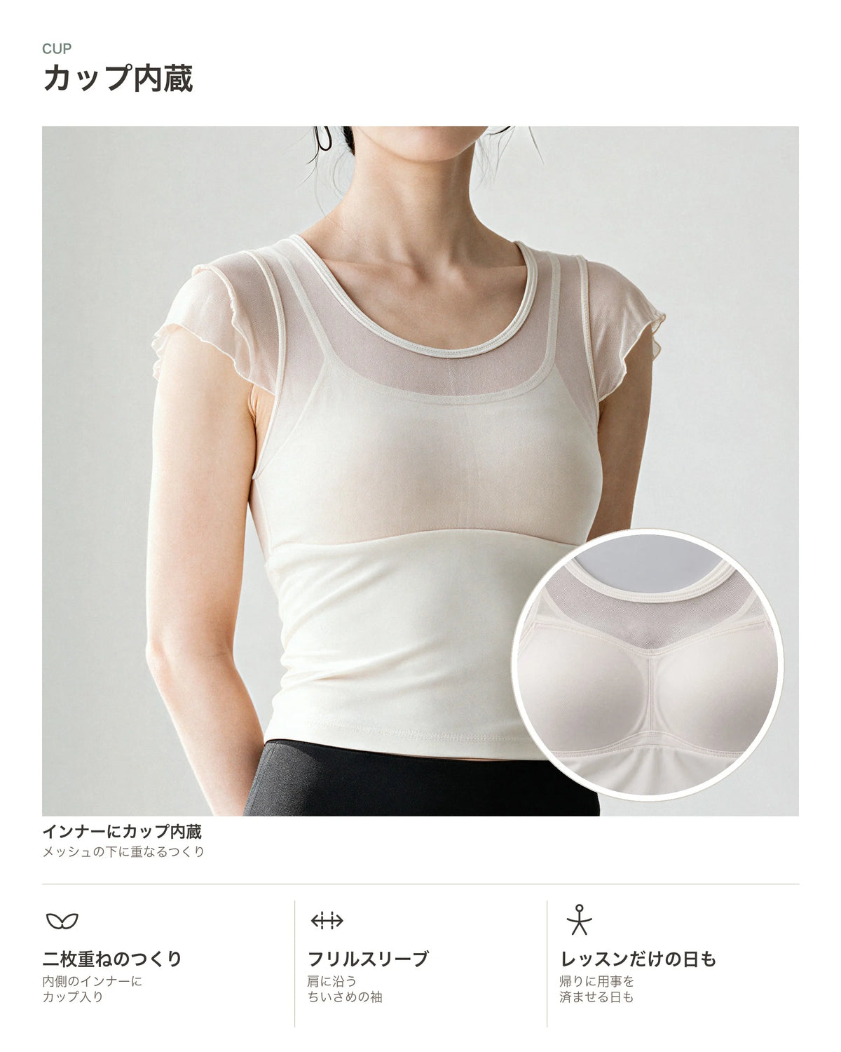 メッシュヨークフリル袖Tシャツ 商品のポイント 2