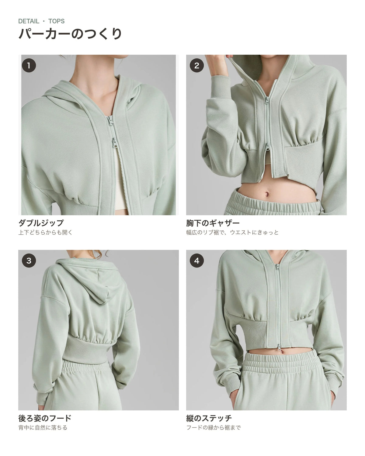 ギャザークロップドパーカー 商品のポイント 2